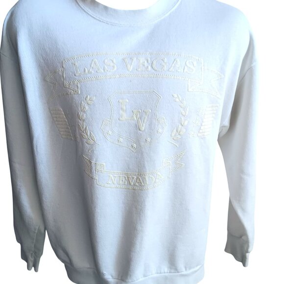 Vintage Sweatshirt 90's XL Delta Las Vegas Crest Nevada Crewneck White Pullover - Picture 1 of 6